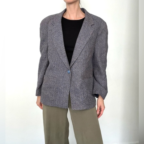 DIANE V. FÜRSTENBERG Vintage Tweed Raglan Sleeve Silk & Wool Blazer – L - Picture 5 of 7